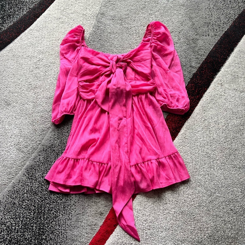 Lucy In The Sky Hot Pink Glitter Tie Back Mini Dress - Picture 4 of 4